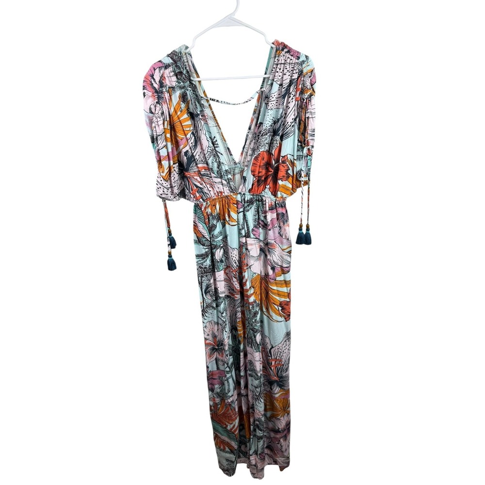 Maaji Dress Womens Large Tropical Maxi Boho Tassel Tie V Neck Beach Cover Up‎ - Picture 4 of 12